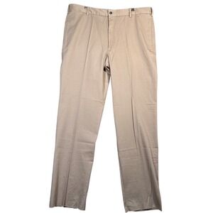 Charleston Khakis Mens‎ Cotton Pants Flat Front Size 44x Unhemmed Beige Preppy